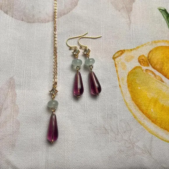 Aquamarine Winter Ice Plum Amethyst Jewelry Set - Picture 2 of 7